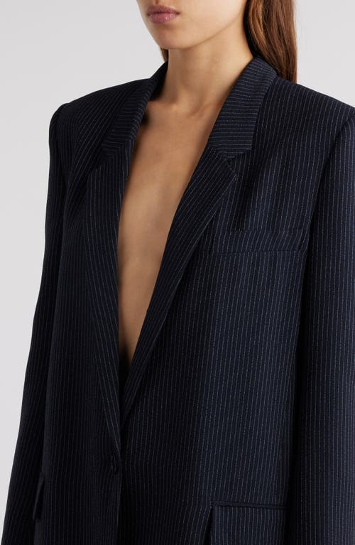 Shop Isabel Marant Omelia Pinstripe Long Blazer In Midnight/ecru