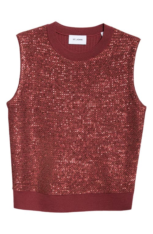 Mixed Media Sequin Knit Sleeveless Wool Blend Sweater in Cranberry