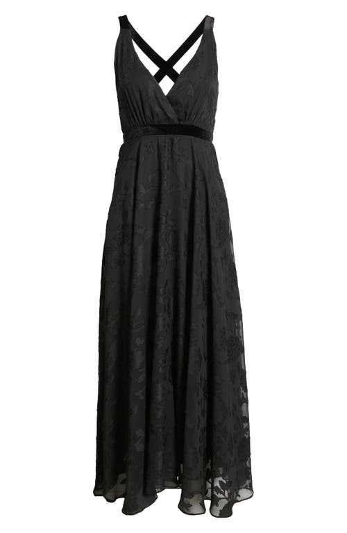 Chelsea28 Floral Flocked Evening Gown In Black