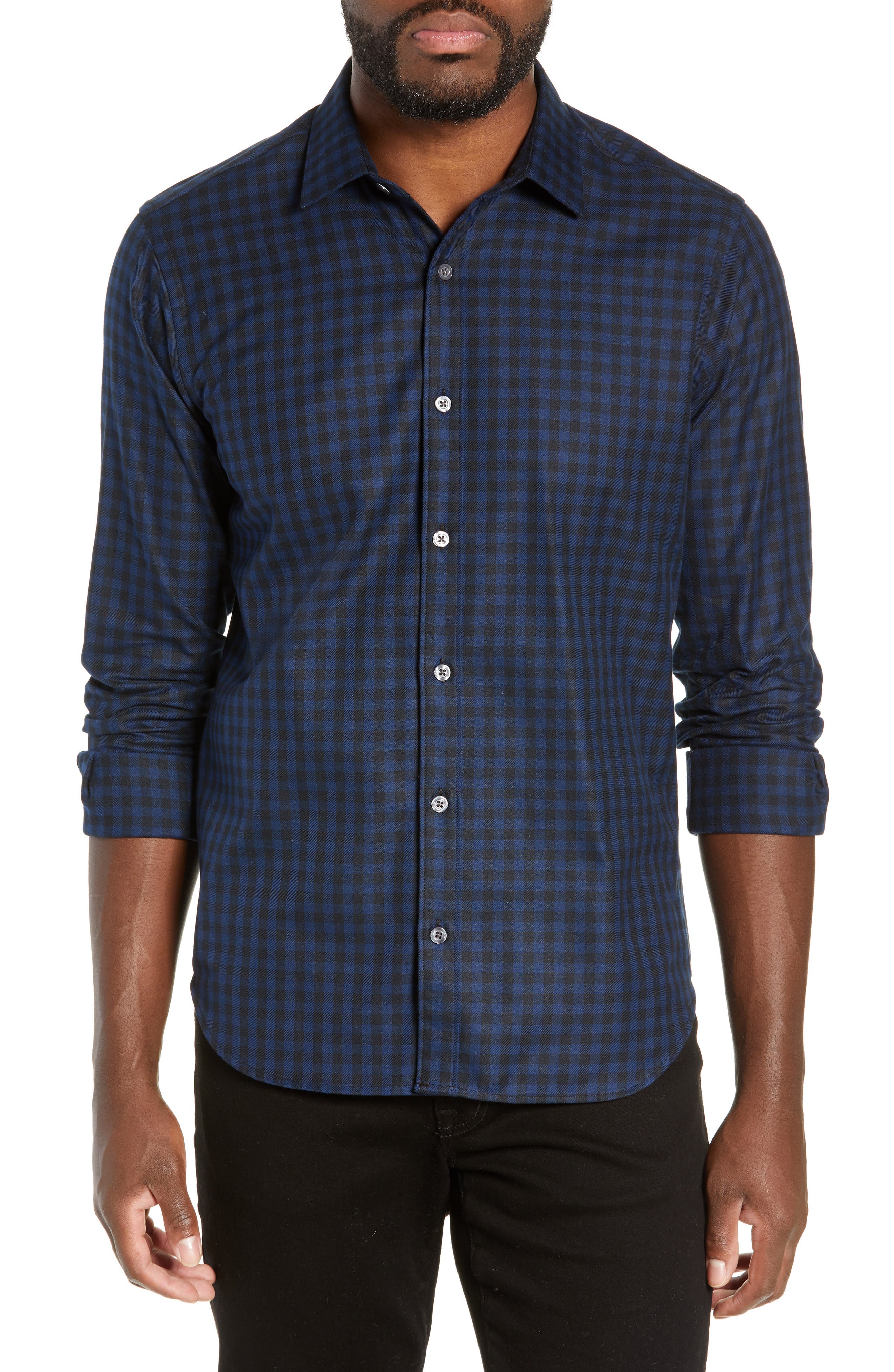 Jeff Buffalo Slim Fit Check Flannel Shirt, Blue