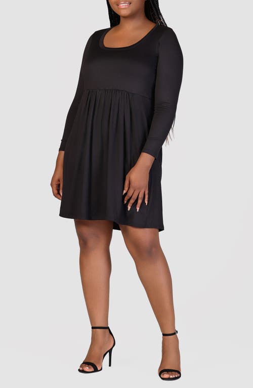 Shop 24seven Comfort Apparel Long Sleeve Knit Babydoll Dress In Black