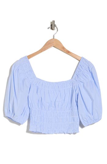 Shop Nia Anne Smocked Crop Top In Chambray