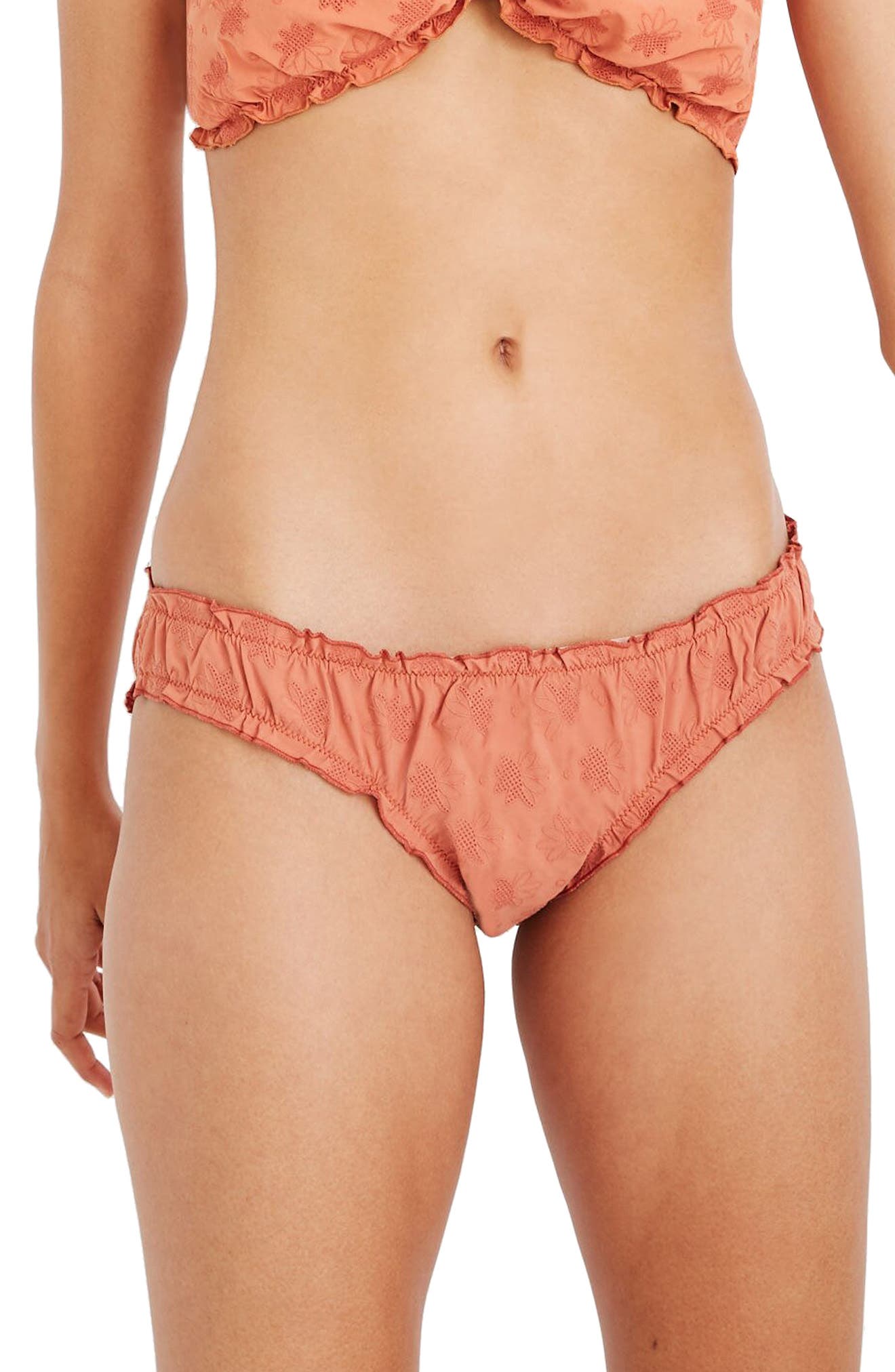 Madewell Second Wave Ruffled Eyelet Bikini Bottoms, Orange