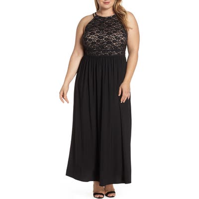 Plus Size Morgan & Co. Lace Bodice Evening Dress, Black