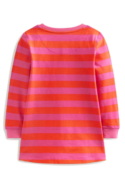 Shop Mini Boden Kids' Ida Stripe Appliqué Ghost Long Sleeve Sweatshirt Dress In Pink Terracott Ghost