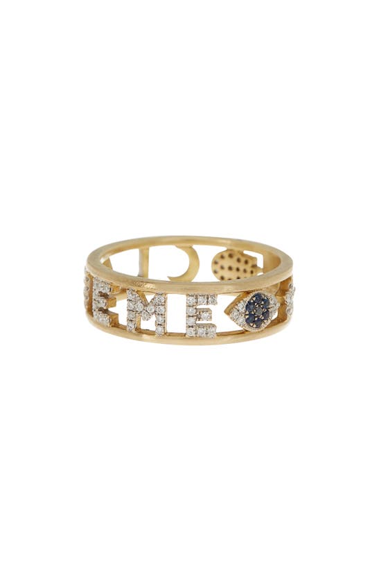 Shop Meira T Sapphire & Diamond 'love' Band Ring In Yellow Gold