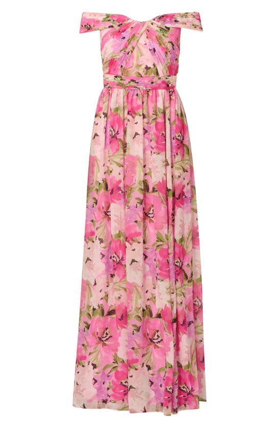 Shop Adrianna Papell Floral Off The Shoulder Gown In Pink Multi