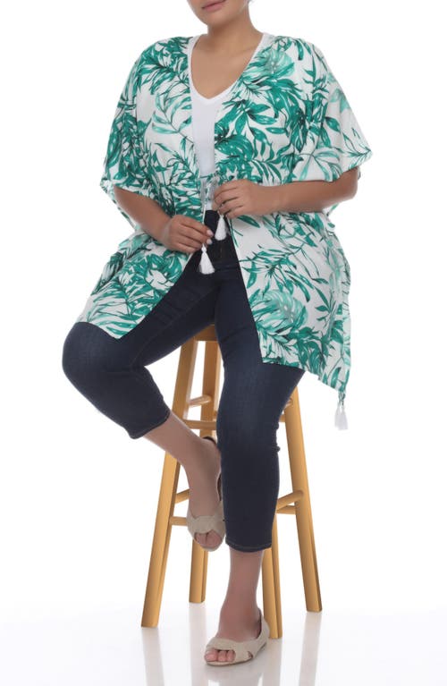 Shop Boho Me Tie Front Short Sleeve Cover-up In White/green Print