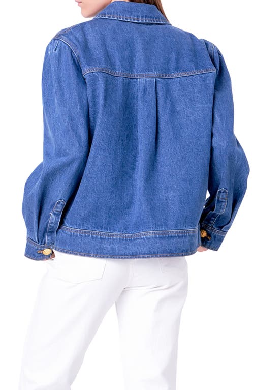 Shop English Factory Brass Button Denim Trucker Jacket In Blue