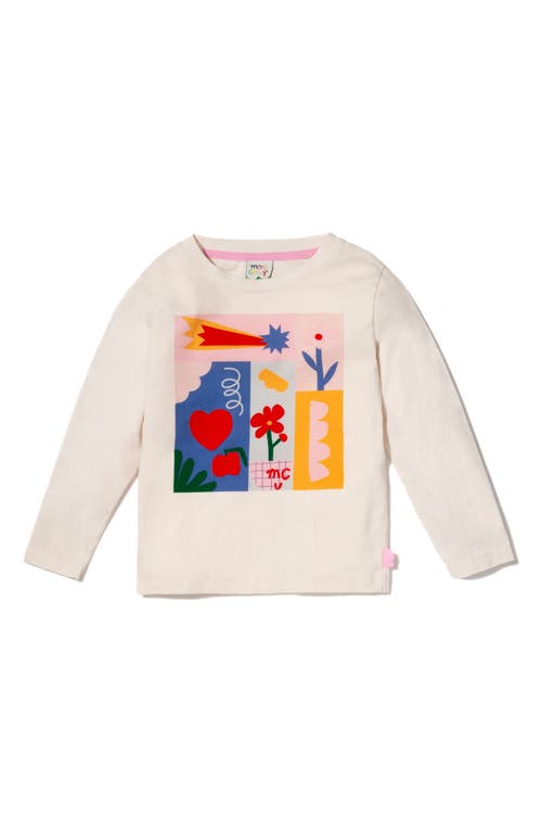 Mon Coeur Kids' Doodle Print Long Sleeve Recycled Cotton Blend T-Shirt in Natural/Pink 