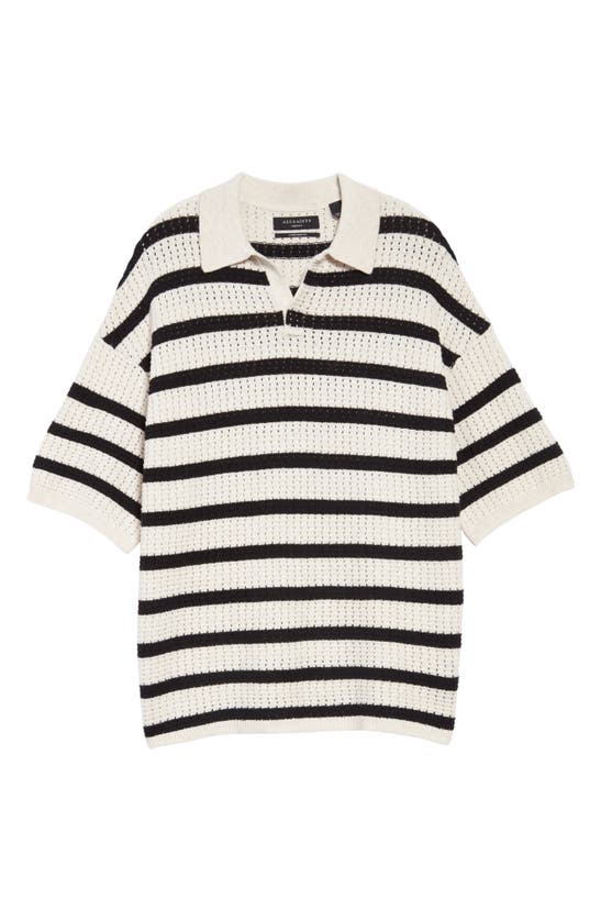Kade Striped Oversized Wool And Organic-cotton Knit Polo Shirt In Black