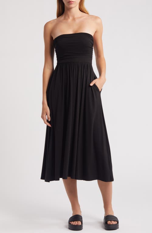 Strapless Jersey Midi Dress in Black