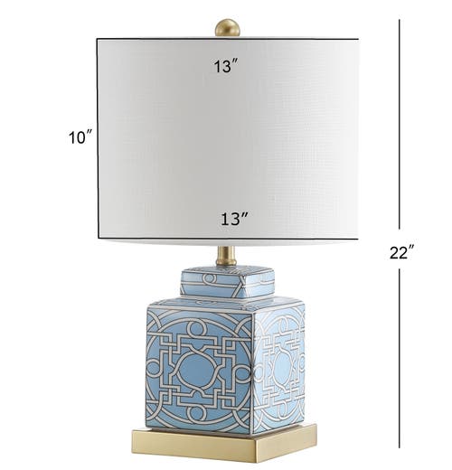 Jonathan Y Catherine Modern Transitional Ceramic/metal Square Ginger Jar Led Table Lamp In Blue/white
