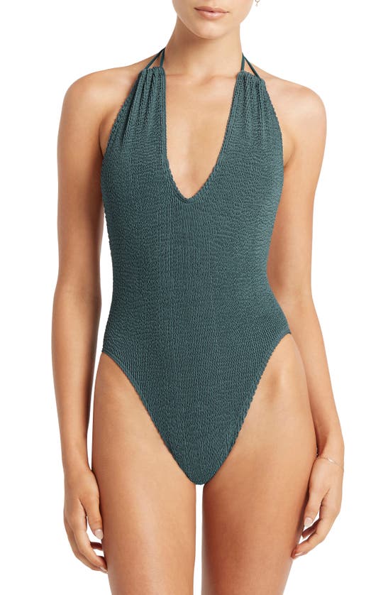 Shop Bound By Bond-eye Bisou Keyhole One-piece Swimsuit In Aegean Blue Eco