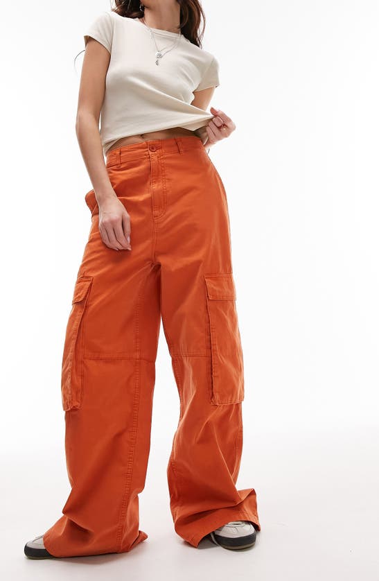 Shop Topshop High Waist Wide Leg Cargo Pants In Orange