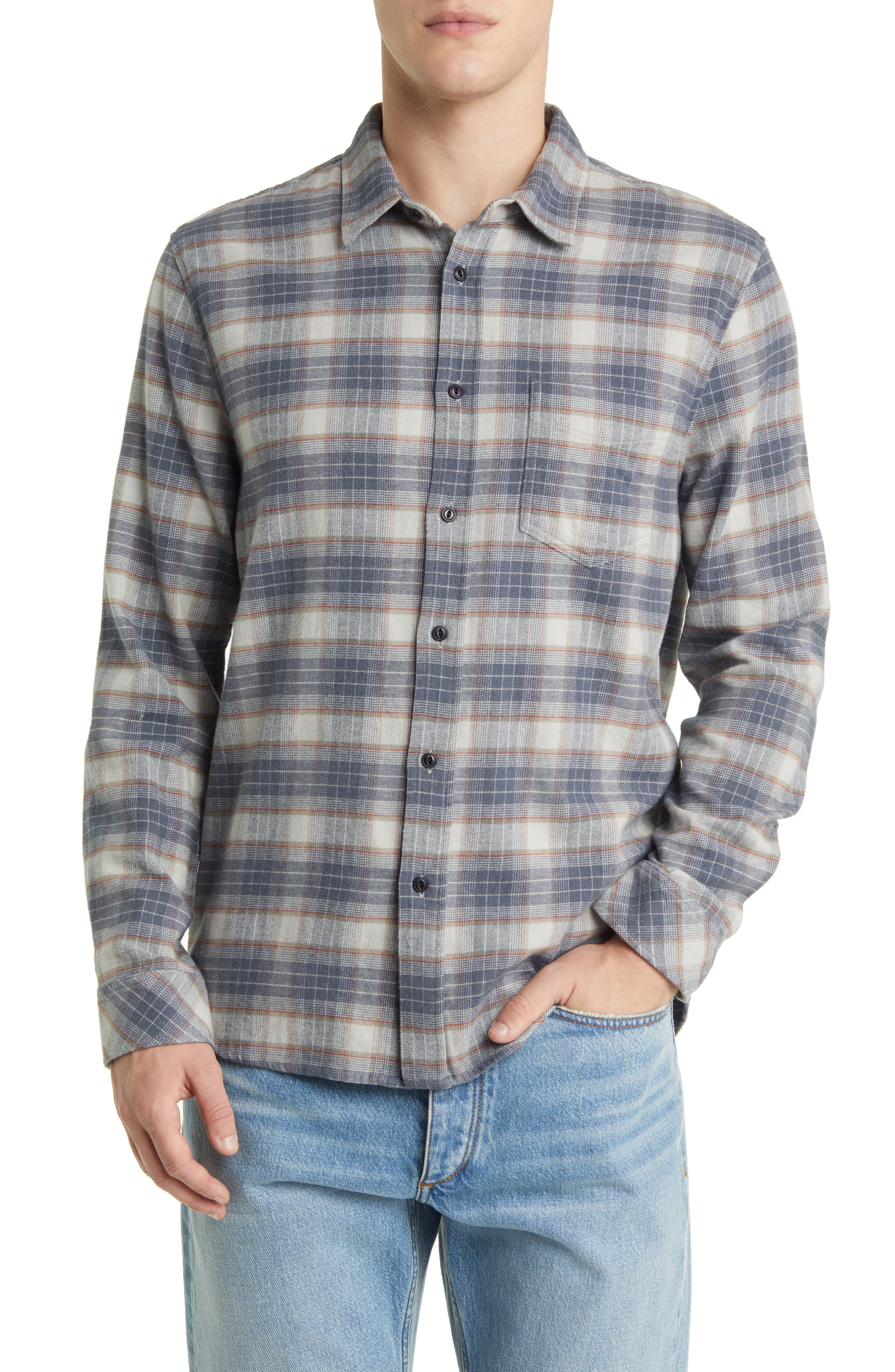 slim plaid stretch flannel shirt
