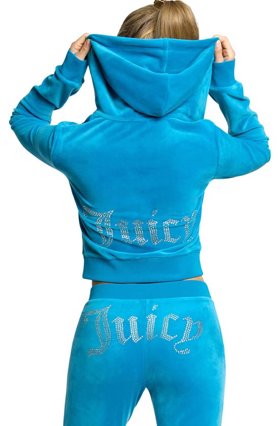 Juicy Couture Bling Velour Hoodie In Turquoise Flash