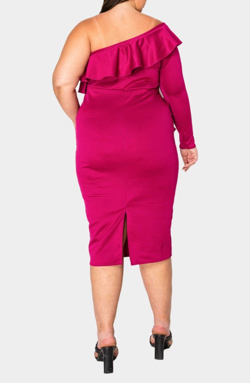 Shop L I V D Val Ruffle One-shoulder Midi Dress In Magenta