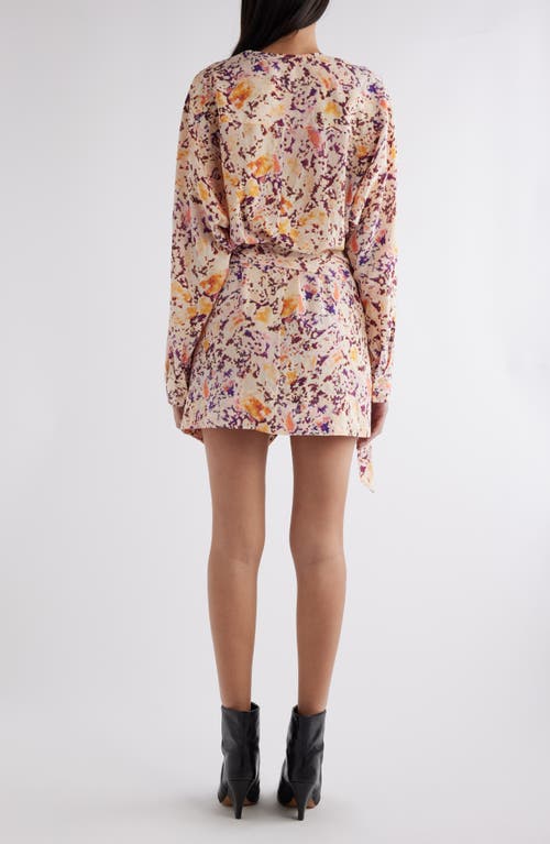 Shop Isabel Marant Habla Floral Asymmetric Long Sleeve Stretch Silk Wrap Dress In Ecru/plum