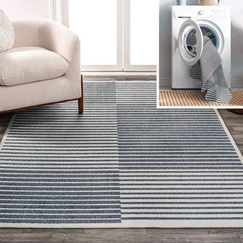 Jonathan Y Shutter Minimalist Striped Plaid Machine-washable Area Rug In Dark Gray/cream