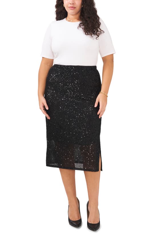 Vince Camuto Sequin Slit Hem Midi Skirt In Rich Black