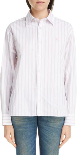 Sarlie Stripe Face Patch Long Sleeve Button-Up Shirt