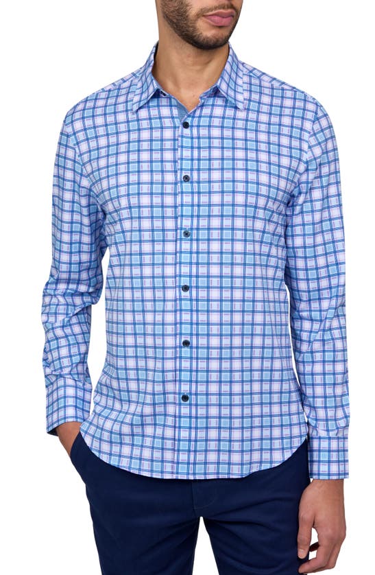 Construct Plaid Trim Fit Button Up Shirt In Lilac