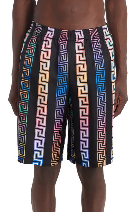 VERSACE LA GRECA PANELLED-PRINT SILK SHORTS