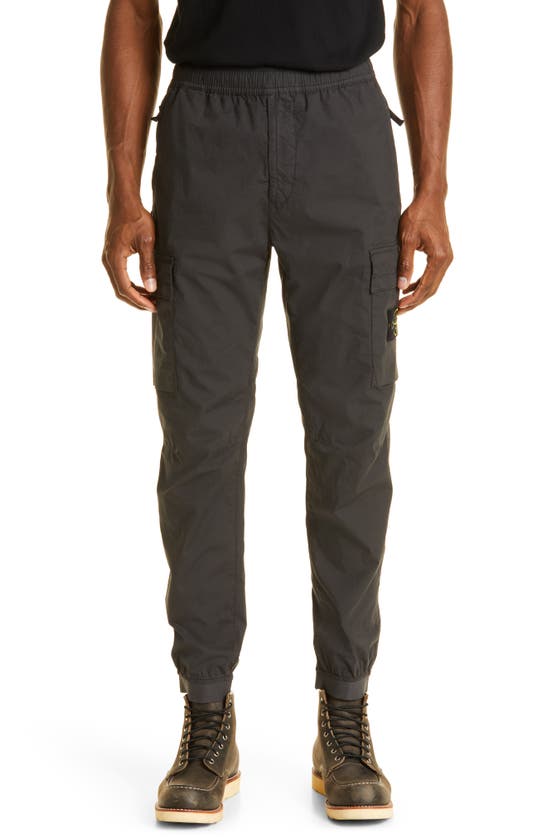 Stone Island Logo Patch Stretch Cotton Cargo Pants In Charcoal
