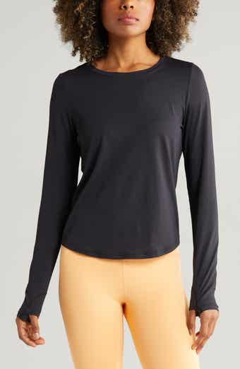 Zella Seamless Long Sleeve T-Shirt in Black Oxide Melange