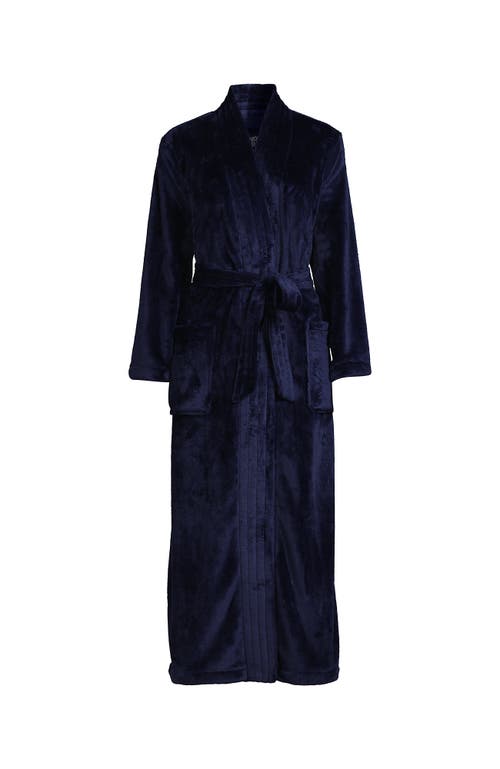 Lands' End Cozy Plush Long Wrap Robe In Deep Sea Navy