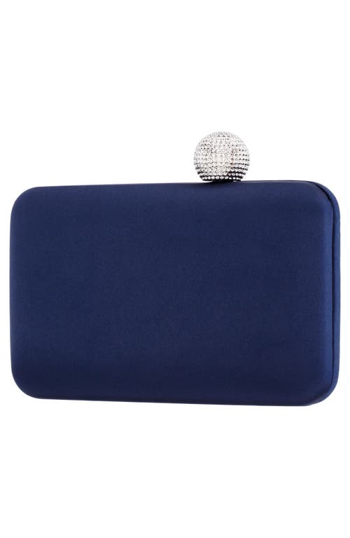 Nina Satin Minaudiere With Crystal Clasp In New Navy