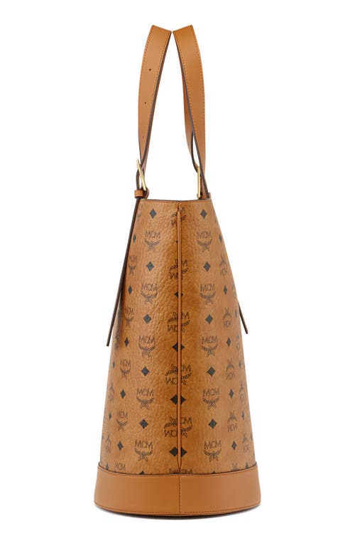 Shop Mcm Medium Aren Visetos Coated Canvas Tote In Cognac