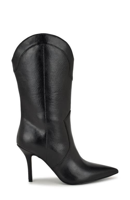 Shop Nine West Grasy Western Boot In Black Leather