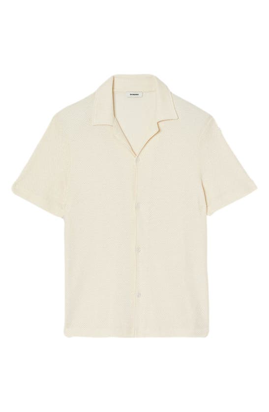 Shop Sandro Solid Short Sleeve Button-up Shirt In Ecru