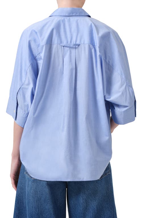 Shop Citizens Of Humanity Claire Origami Three Quarter Sleeve Cotton Button-up Shirt In Blue End On End