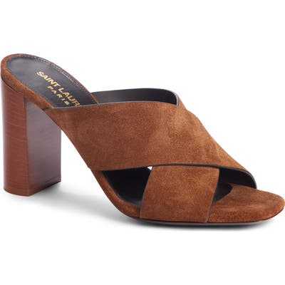 Saint Laurent Loulou Cross Strap Mule, Brown