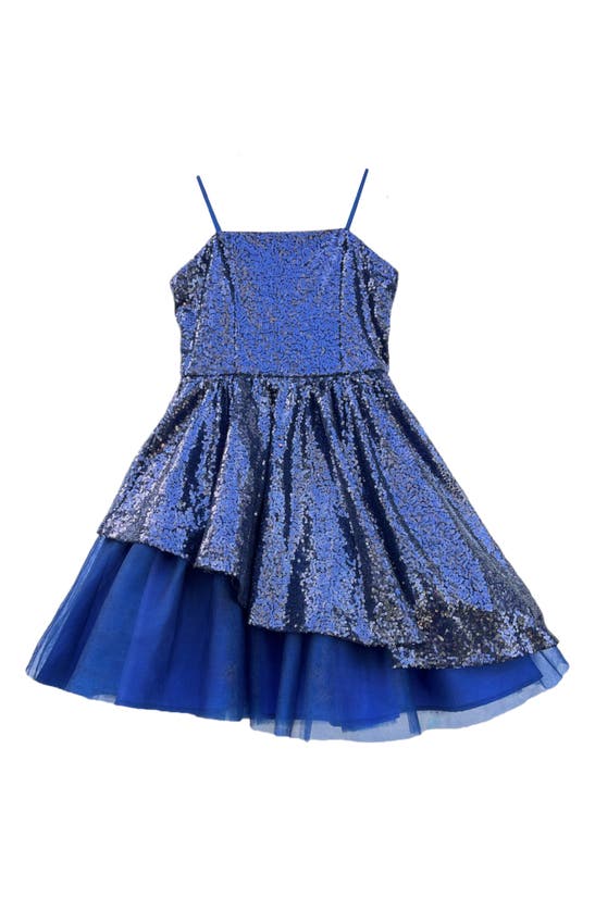 Shop Un Deux Trois Kids' Peekaboo Sequin Party Dress In Navy