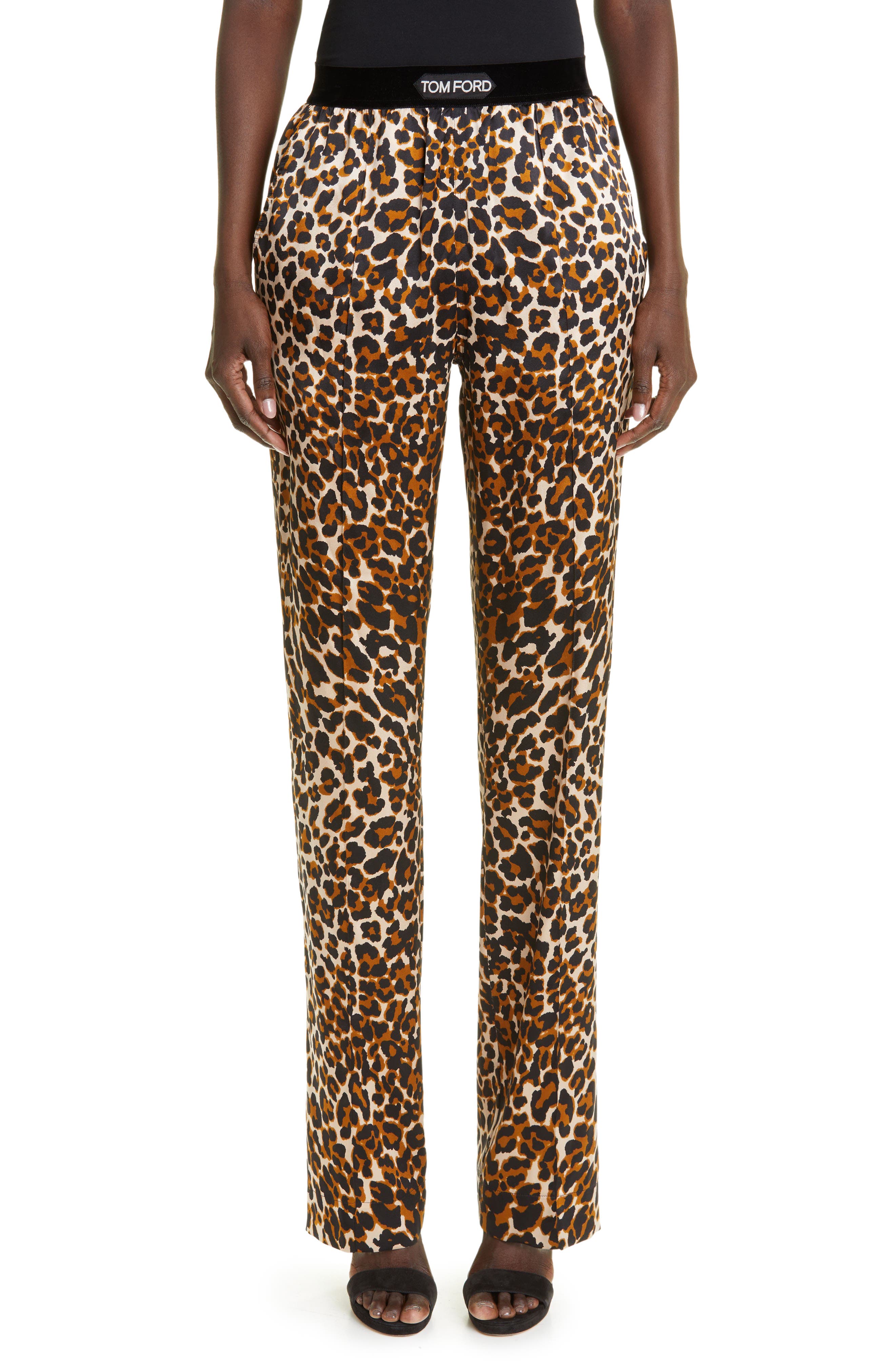 TOM FORD Leopard Print Stretch Silk Pajama Pants in Black And Beige | Smart  Closet