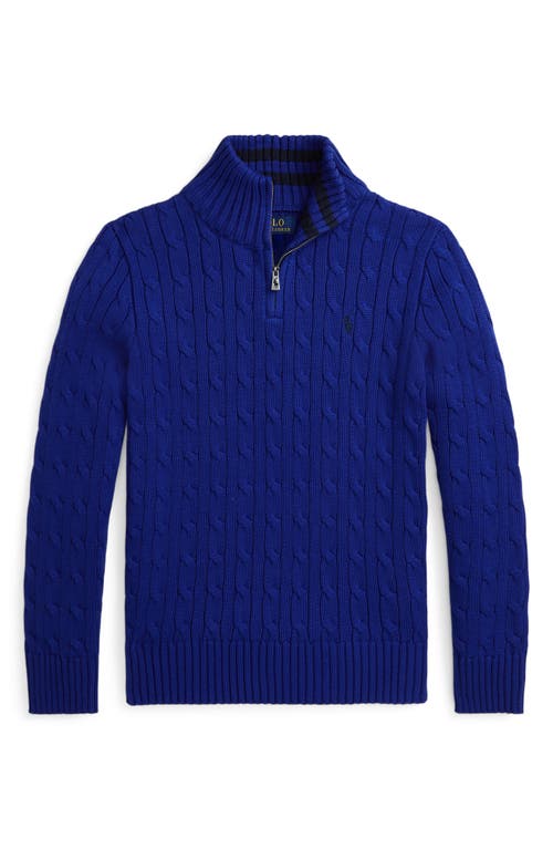 Shop Ralph Lauren Polo  Kids' Cable Cotton Half Zip Sweater In Classic Azure