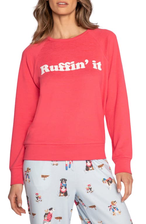 PJ Salvage Ruffin' It Jersey Pajama Sweatshirt Cherry at Nordstrom,