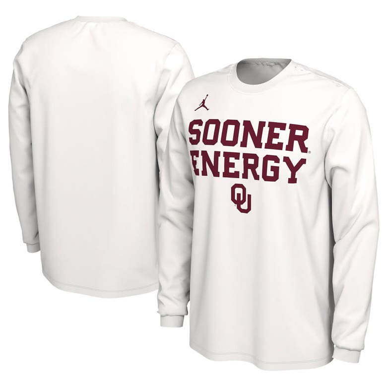 Shop Jordan Brand Unisex   White Oklahoma Sooners 2024 On-court Bench Energy Long Sleeve T-shirt