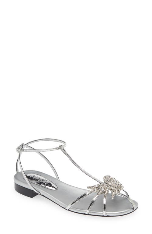 Shop Piferi Maggio Metallic Flat Sandal In Silver/crystal