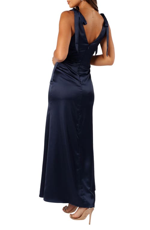 Petal And Pup Petal & Pup Xavier Bow Strap Satin Gown In Blue