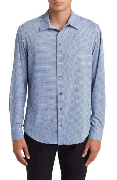 Emporio Armani Micropattern Stretch Button-Up Shirt in Solid Light/Pastel B 