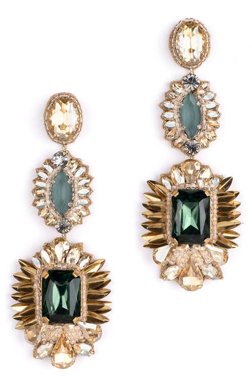 Klara Beaded Crystal Drop Earrings in Emerald