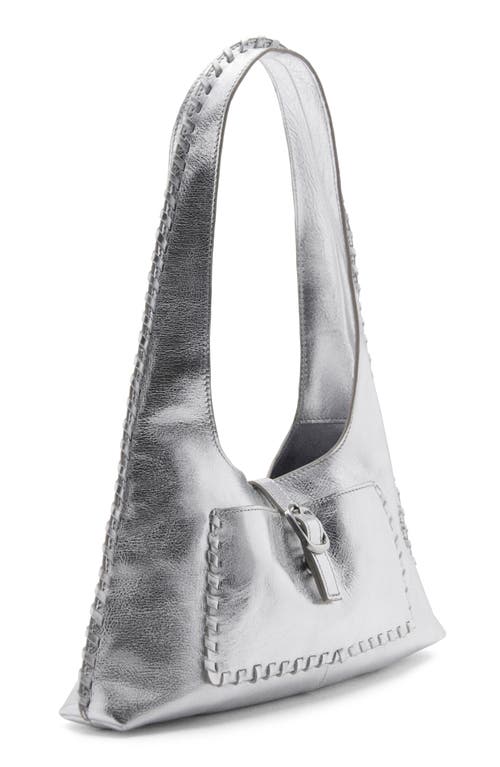 Shop Mango Metallic Leather Shoulder Bag In Silver