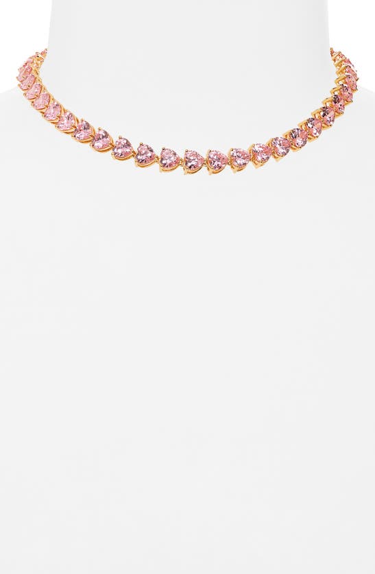 Shop Judith Leiber Couture Small Cubic Zirconia Heart Tennis Necklace In Pink Multi