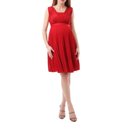 Kimi And Kai Lauren Chiffon & Lace Maternity Dress, Red