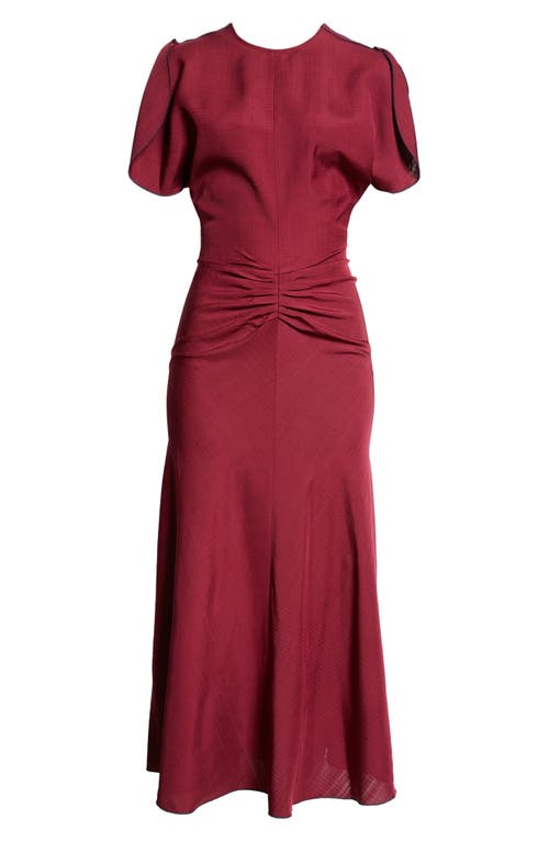 Shop Victoria Beckham Ruched Waist Midi Dress In Port